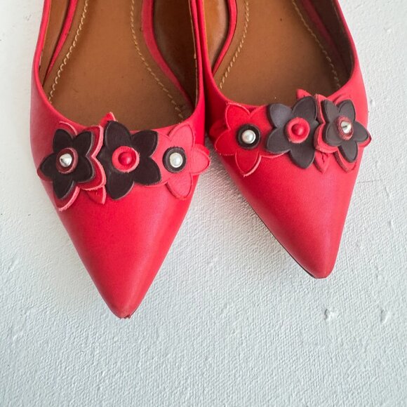 Coach Tea Rose Red Leather Floral Pointy Toe Flats 7.5 - Picture 10 of 10